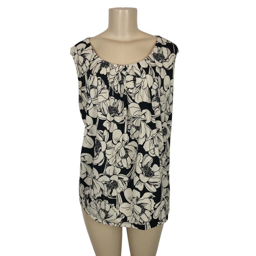 Jones Studio Floral Print Pleated Top Sleeveless Blouse Size 2X Office Career